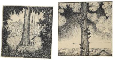 Lajos Ferenc (1912-1998): Hüvelyk Matyi 8 db grafika. Tus, papír, jelezve. 16x17 cm, 38x9 cm méretek...