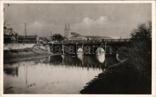 1938 Ipolyság, Sahy; Ipoly híd, templom / Ipel bridge, church + "1938 Az Első Visszatért Magyar Város Ipolyság" So. Stpl.