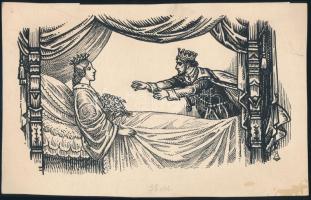 Haranghy Jenő (1894-1951): Királyné és a király Tus, papír, jelzett. 14x23 cm