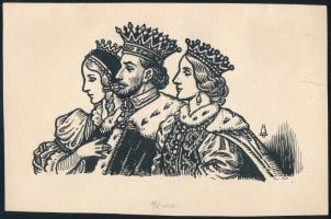 Haranghy Jenő (1894-1951): A királyi család. Tus, papír, jelzett. 13x21 cm