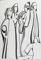 Lajos Ferenc (1912-1998): Pletykálók Tus, papír, jelezve. 38x27 cm paszpartuban