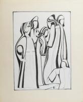 Lajos Ferenc (1912-1998): Pletykálók Tus, papír, jelezve. 38x27 cm paszpartuban