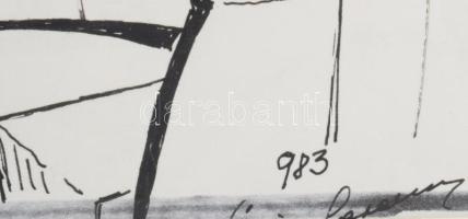 Lajos Ferenc (1912-1998): Pletykálók Tus, papír, jelezve. 38x27 cm paszpartuban