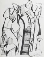 Lajos Ferenc (1912-1998): Búcsú a székelyeknél. Tus, papír, jelezve. 38x27 cm paszpartuban