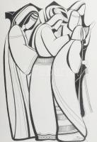 Lajos Ferenc (1912-1998): Könyörgők. Tus, papír, jelezve. 38x27 cm paszpartuban