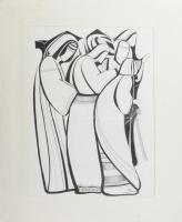 Lajos Ferenc (1912-1998): Könyörgők. Tus, papír, jelezve. 38x27 cm paszpartuban