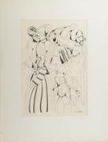 Lajos Ferenc (1912-1998): Járók-kelől. Tus, papír, jelezve. 38x27 cm paszpartuban