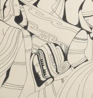 Lajos Ferenc (1912-1998): Járók-kelől. Tus, papír, jelezve. 38x27 cm paszpartuban