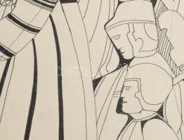 Lajos Ferenc (1912-1998): Járók-kelől. Tus, papír, jelezve. 38x27 cm paszpartuban