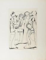 Lajos Ferenc (1912-1998): Barátnők. Tus, papír, jelezve. 38x27 cm paszpartuban