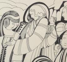 Lajos Ferenc (1912-1998): Barátnők. Tus, papír, jelezve. 38x27 cm paszpartuban