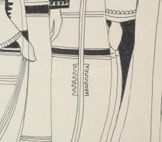 Lajos Ferenc (1912-1998): Barátnők. Tus, papír, jelezve. 38x27 cm paszpartuban