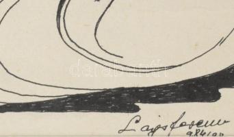 Lajos Ferenc (1912-1998): Barátnők. Tus, papír, jelezve. 38x27 cm paszpartuban