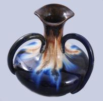 Osztrák aventurin mázas kerámia váza, jelzés nélkül, restaurált, m: 19 cm