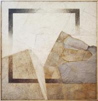 Dréher János (1952-): Változás I. Beton, Vegyes technika, fa, jelezve jobbra lent. Hátoldalán autográf felirattal. Fakeretben. 100x100 cm. KIZÁRÓLAG SZEMÉLYES ÁTVÉTEL, NEM POSTÁZZUK! / ONLY PERSONAL COLLECTION AT OUR OFFICE!