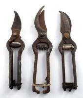 3 darab régi vas metszőolló, h: 24 cm alatt