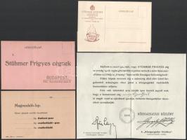 cca 1920 Stühmer Frigyes csokoládégyár 5 db reklám nyomtatvány, fejléces levélpapír, stb.