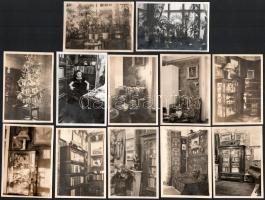 cca 1920-1930 Egy lakás beltere, bútorai, 12 db fotó, 9×6 cm