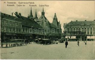 1912 Temesvár, Timisoara; Gyárváros, Kossuth Lajos tér, piac, Szobovich József, Jaszenszky Nándor, Weisz Sándor, Steingeszner Ferenc üzlete / Fabrica, market square, shops