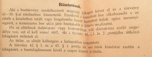 1924 A bortörvény fontosabb rendelkezéseinek kivonata nagy méretű plakát. Hajtva, jó állapotban 35x5...