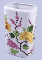 Hollóházi virágmintás váza, jelzés nélkül, alján MESZÖV felirattal, hibátlan, m: 21 cm