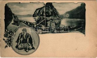 Ada Kaleh (Orsova), Kazán-szoros, Bego Mustafa. Jäger Alfred / Kasanpartie, Kasaneingang / Cazane / gorge, Turkish man. Art Nouveau, floral (vágott / cut)