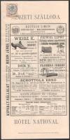 1885 Nemzeti Szálloda nagy méretű, reklámos számla