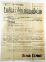 1941 Vadászati tilalmi időszakok megállapítás nagy méretű plakát Nagykőrös. 45x60 cm Hajtva, jó állapotban