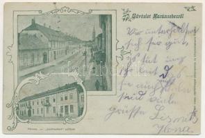 1900 Karánsebes, Caransebes; Fő utca, Lichtneckert szálloda / main street, hotel. Art Nouveau, floral (szakadás / tear)