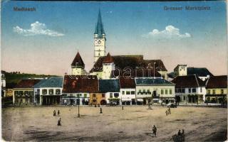 Medgyes, Mediasch, Medias; Grosser Marktplatz / Piac tér, Ipsen, N. Rotschild üzlete. G. A. Reissenberger kiadása / main square, shops (EK)