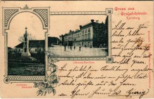 1900 Gyulafehérvár, Karlsburg, Alba Iulia; Losenau szobor, Tisztipavilon. Bernhard Weiss kiadása / monument, K.u.K. officers' pavilion. Art Nouveau, floral (fl)