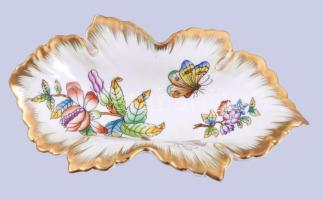 Herendi Viktória mintás levél alakú tálka, jelzett, hibátlan, 15x8,5 cm