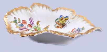 Herendi Viktória mintás levél alakú tálka, jelzett, hibátlan, 15x8,5 cm