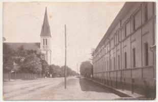 1906 Nagykomlós, Comlosu Mare; utca, templom / street, church (EK)