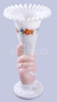 cca 1890-1910 Angol viktoriánus kezet formázó opálüveg váza. Színezett hutaüveg, hibátlan, m: 22 cm