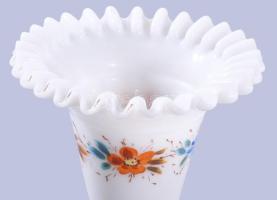 cca 1890-1910 Angol viktoriánus kezet formázó opálüveg váza. Színezett hutaüveg, hibátlan, m: 22 cm