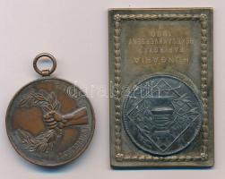 1950. "Hungária Papírgyár Békeverseny 1950. II." bronz, egyoldalas, vert díjplakett "Ludvig" gyártói jelzéssel (40x59,5mm) + DN (~1930.) "Budapesti Egyetemi Athletikai Club (BEAC) - Versenydíja / Virtvti et fortitvdini" bronz díjérem mellszalag nélkül (34mm) T:AU patina