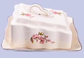 Jelzett fajansz vajtartó, kis kopással, 18,5x15 cm