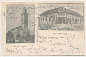 1901 Végvár, Tormac; református templom, Róna Jakab üzlete / Calvinist church, shop (Rb)