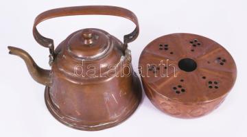Vörösréz teakiöntő, melegítővel, m: 24 cm