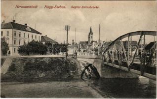 1917 Nagyszeben, Hermannstadt, Sibiu; Szeben híd, Honvéd laktanya. Karl Graef kiadása / Sagtor, Zibinsbrücke / Cibin bridge, K.u.K. military barracks (EK)