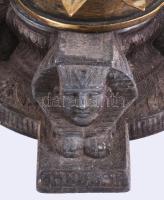 Régi egyiptomi stílusú talpazatú, töltényhüvely díszítéses kandallószerszám tartó, m: 65 cm