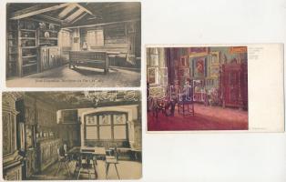 10 db RÉGI képeslap: lakás enteriőrök, belső / 10 pre-1945 postcards: house interiors