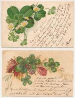 12 db RÉGI (1905 előtti) virágos üdvözlőlap, közte litho / 12 pre-1905 flower greeting postcards, wi...