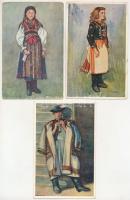 3 db RÉGI (1945 előtti) népviselet képeslap / 3 pre-1945 Hungarian folklore postcards s: Undi Mariska
