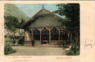 1902 Herkulesfürdő, Baile Herculane; Lövölde, kerékpár. R. Krizsány kiadása / Schiess-Stätte / shooting range, shooting alley, bicycle (gyűrődések / creases)