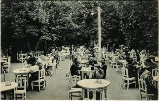 Nagyszeben, Hermannstadt, Sibiu; Conditorei Erlenpark / cukrászda, pincérek és vendégek a kertben. Czelnai felvétele / confectionery, garden with guests and waiters