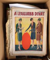 Nagy doboznyi régi folyóirat, Úriasszonyok Lapja, Tündérujjak, A legujabb divat, Magyarság, stb,