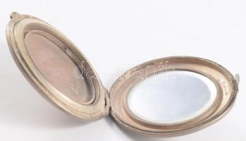 Ezüst (Ag) pudrié, benne fém szerelékkel, tükörrel, jelzett, bruttó 56,4g