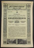 Ausztria / Innsbruck 1912. "Mittenwaldbahn (Innsbruck-Garmisch-Partenkirchen-vasútvonal)" jelzálogkötvény 1000K-ról, szelvényekkel T:VF Austria / Innsbruck 1912. "Mittenwaldbahn" debenture bond about 200 Kronen, with coupon C:VF